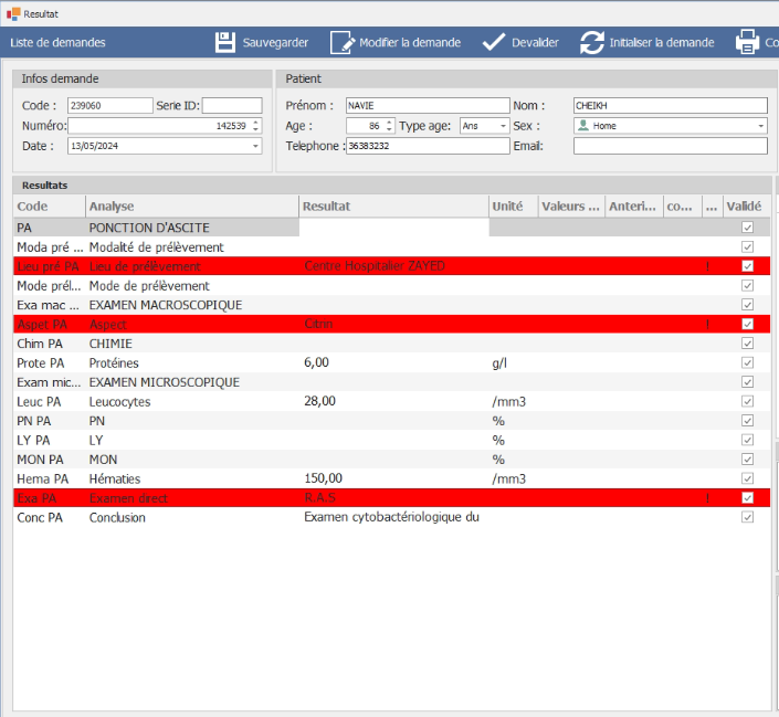 Saisie et validation des résultats d'analyses médicales dans Hospicare Labo